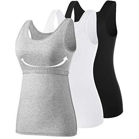Vislivin Cotton Tank Tops with Shelf Bra for Women Stretch Tanks Wide Strap Undershirts Black/White/ | Walmart (US)
