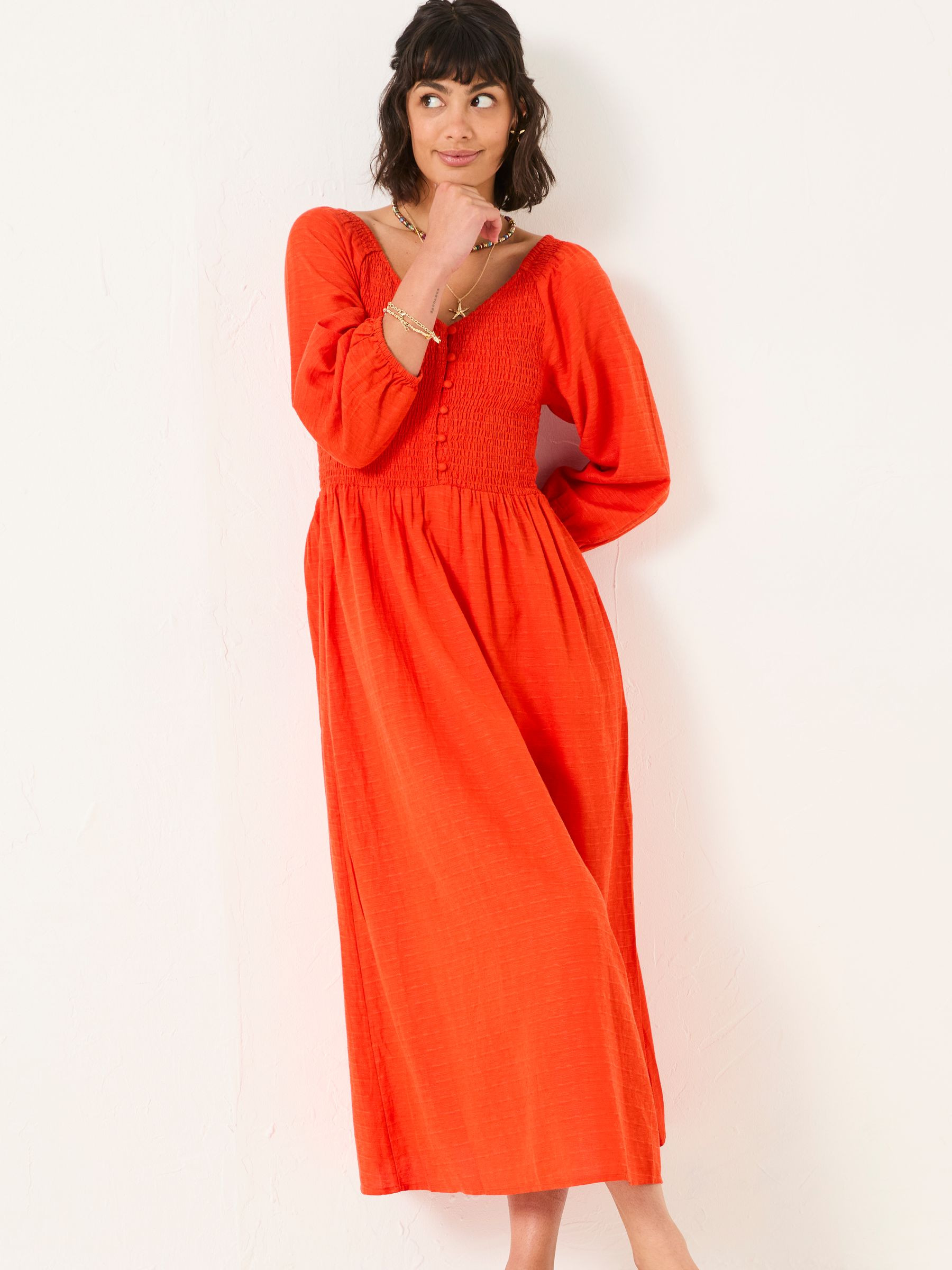 Adele Orange Midi Dress | FatFace | Fat Face