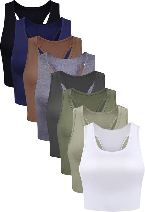 Geyoga 8 Pcs Women Basic Crop Tank Tops Sleeveless Racerback Crop Cotton Top | Amazon (US)