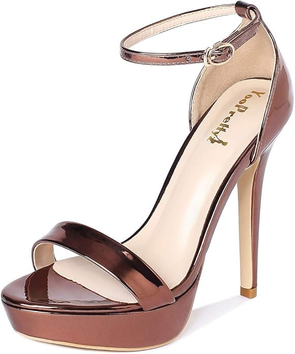 YooPrettyz Women Metallic Ankle Strap Platform High Heels Model Dress Sandals | Amazon (US)