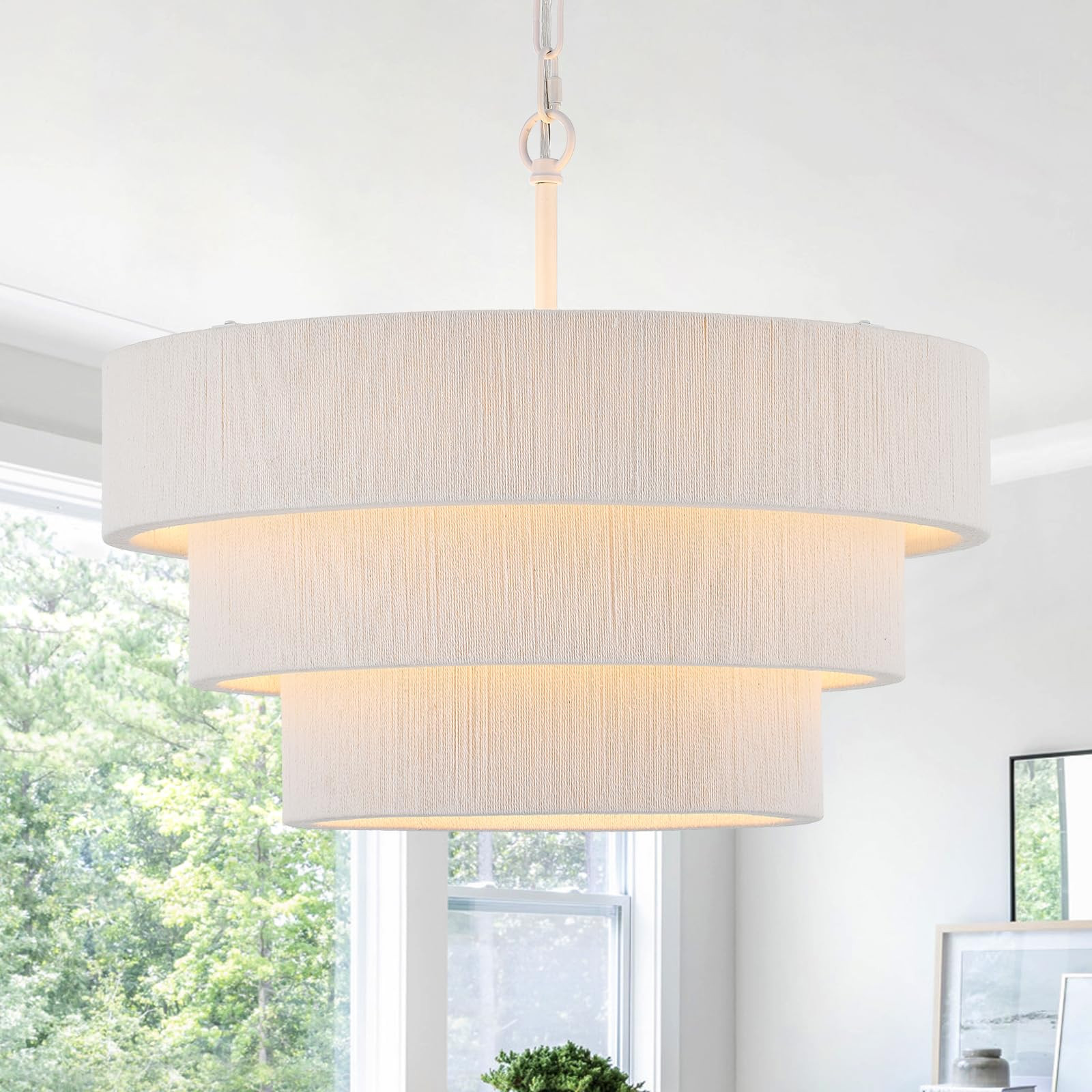 20” Boho Hand Woven Rattan Chandelier 3 Round Adjustable Coastal Pendant Light for Kitchen Isla... | Amazon (US)