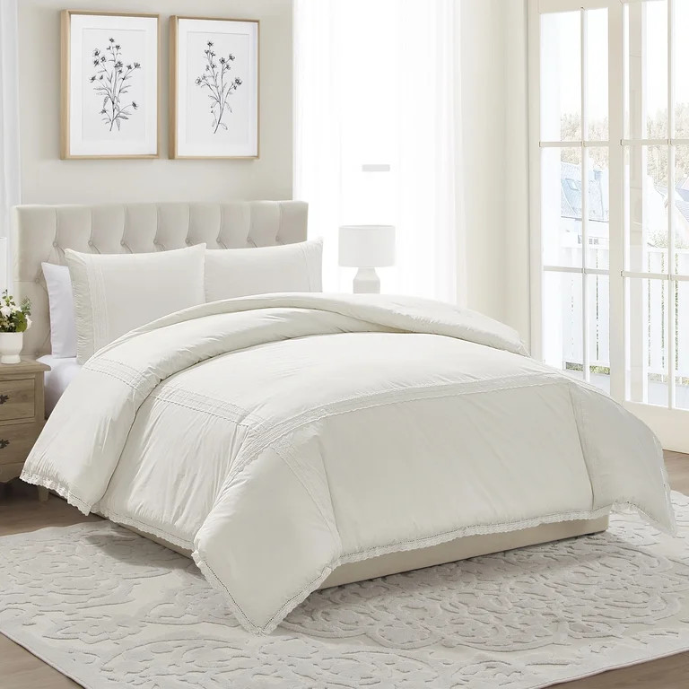 My Texas House Lace Applique 3-Piece Ivory Adult Comforter Set, Full/Queen | Walmart (US)