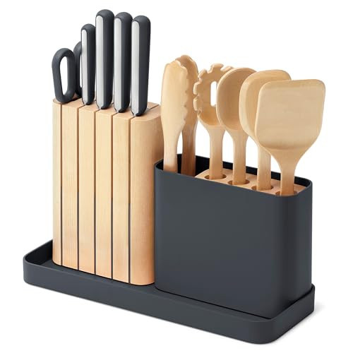 Caraway 14-Piece Kitchen Prep Set - Kitchen Knife Set & Wooden Utensil Set - Made With Premium German Steel Blades & FSC-Certified Birch Wood - Non-Toxic Materials - Includes Organizer - Charcoal | Amazon (US)