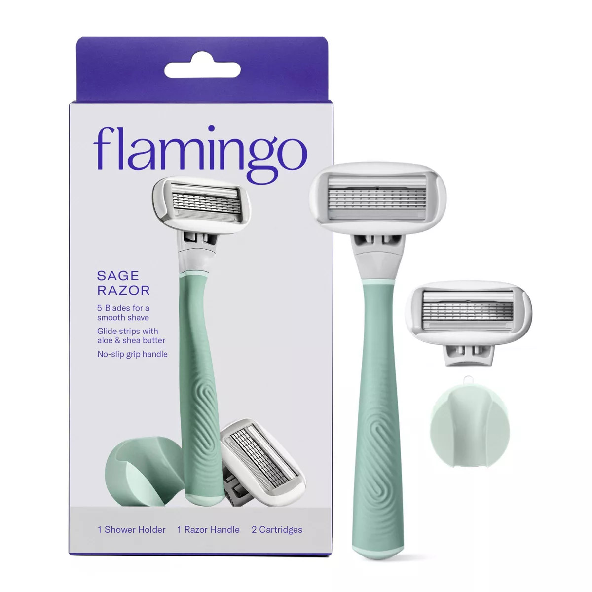 Flamingo 5-Blade Women's Razor - 1 Razor Handle + 2 Razor Blade Refills - Sage | Target