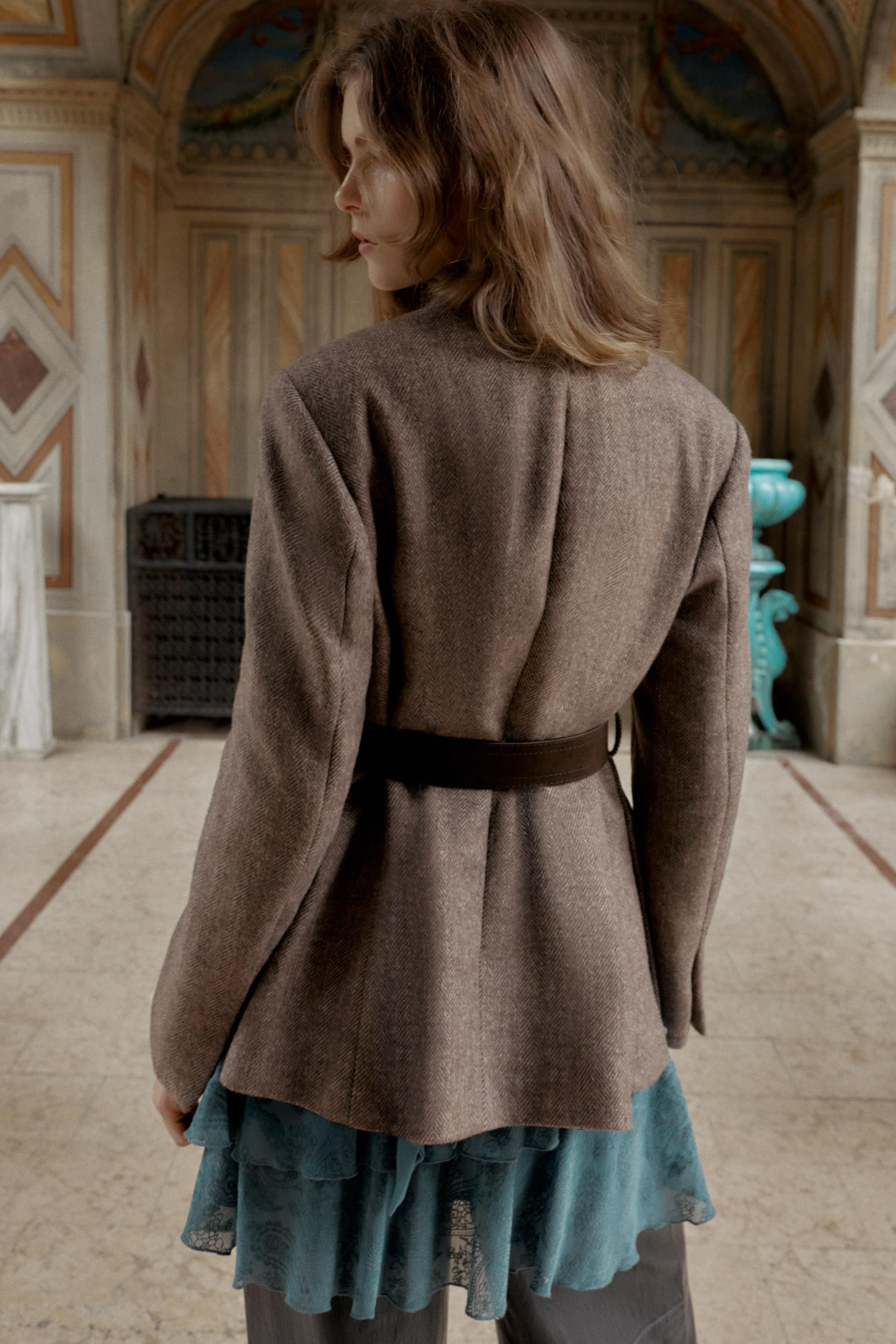 HERRINGBONE BLAZER WITH BELT | Zara UK