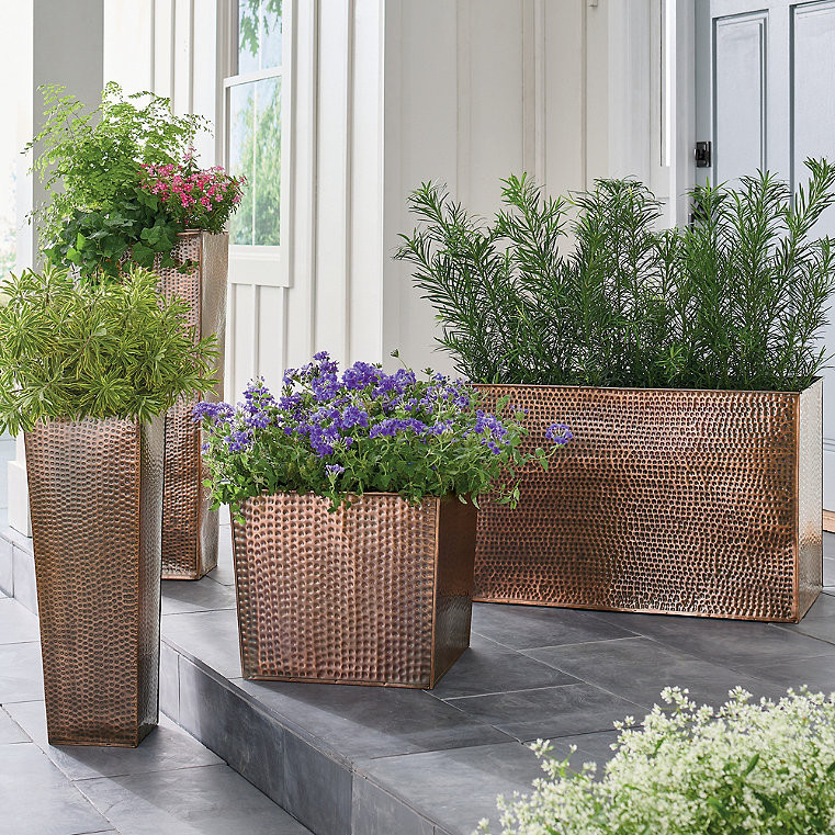 Hammered Stainless Steel Planter - Rectangle, 19-1/2"H X 30-1/2"W - Grandin Road | Grandin Road