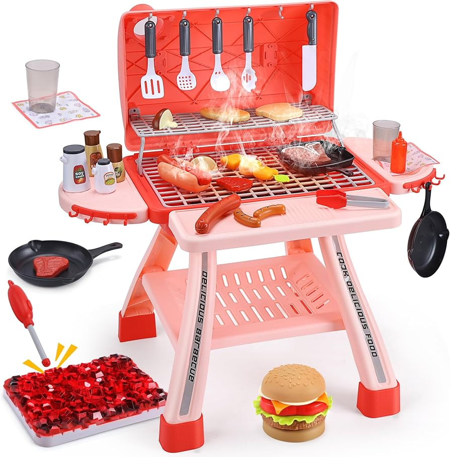 CUTE STONE BBQ for Kids, Toddler Grill Playset with Sound, Lights & Cool Mist Spray, Kids BBQ Gri... | Amazon (US)
