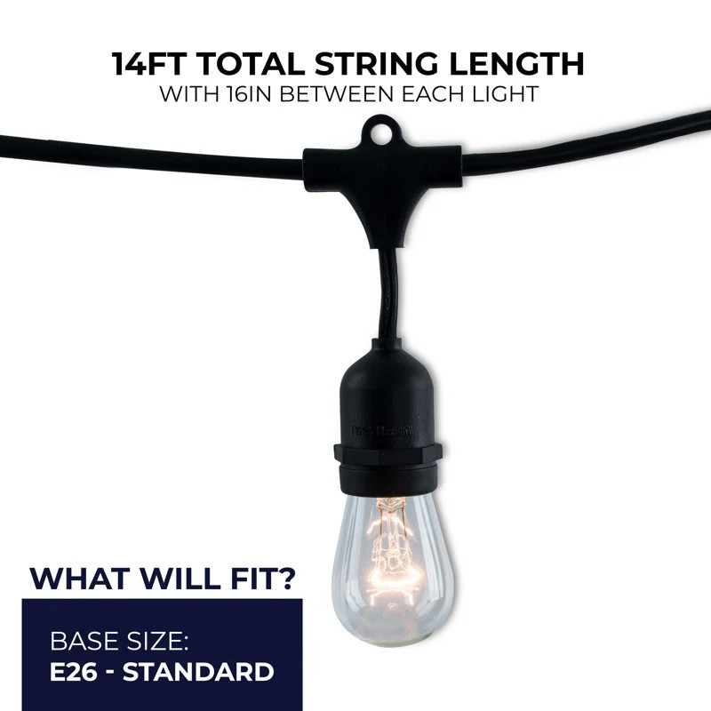14-ft Outdoor Plug-In String Light (End to End Connectable) Includes 10 Standard Incandescent Bul... | Wayfair North America