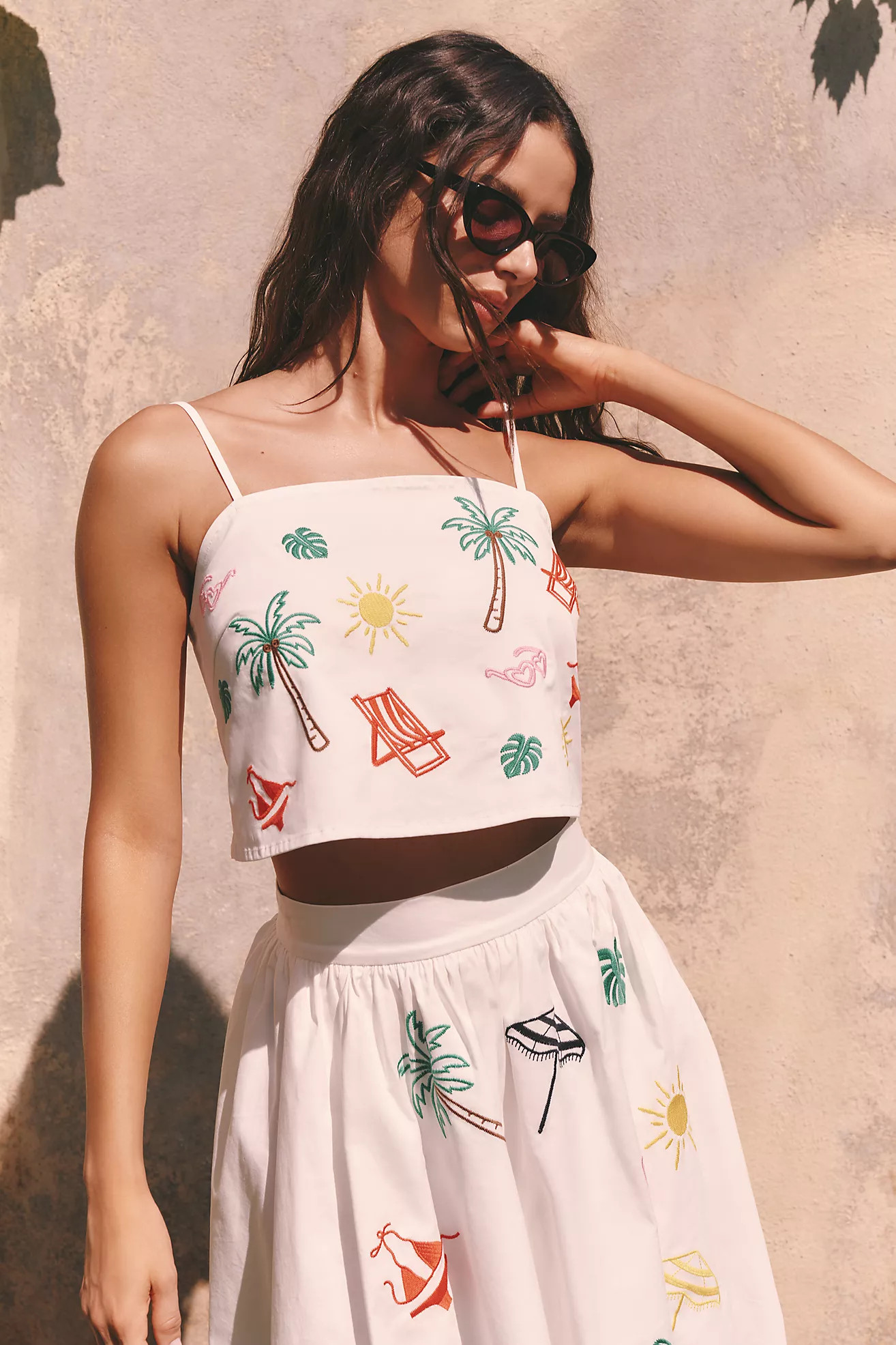 Flat White Tropical Embroidered Tank | Anthropologie (US)
