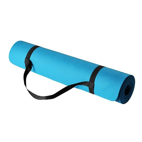 Amazon Basics 0.25 inch Thick TPE Exercise Yoga Mat with Carrying Strap, Aqua | Amazon (US)