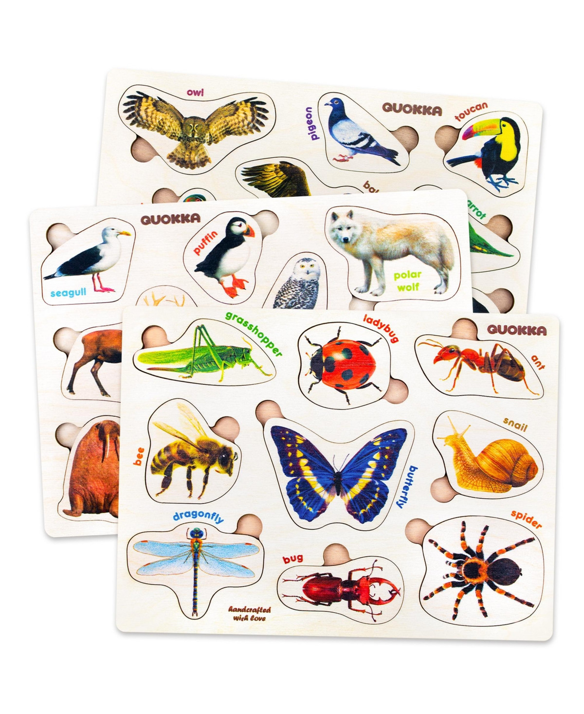 Quokka 3xSET Wooden Puzzles for Toddlers 1-3 – Montessori Toy - Insects, arctic animals, birds | Macy's