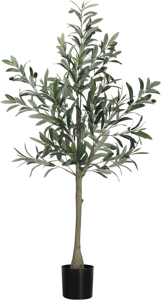 Artificial Olive Tree,4FT Tall Modern Large Fake Plant Decor,Faux Olive Tree with Natural Wood Tr... | Amazon (US)