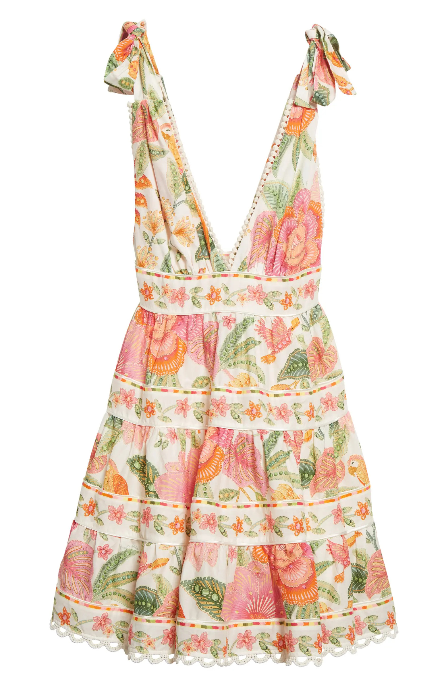 Macaw Bloom Plunge Neck Cotton Tiered Sundress | Nordstrom