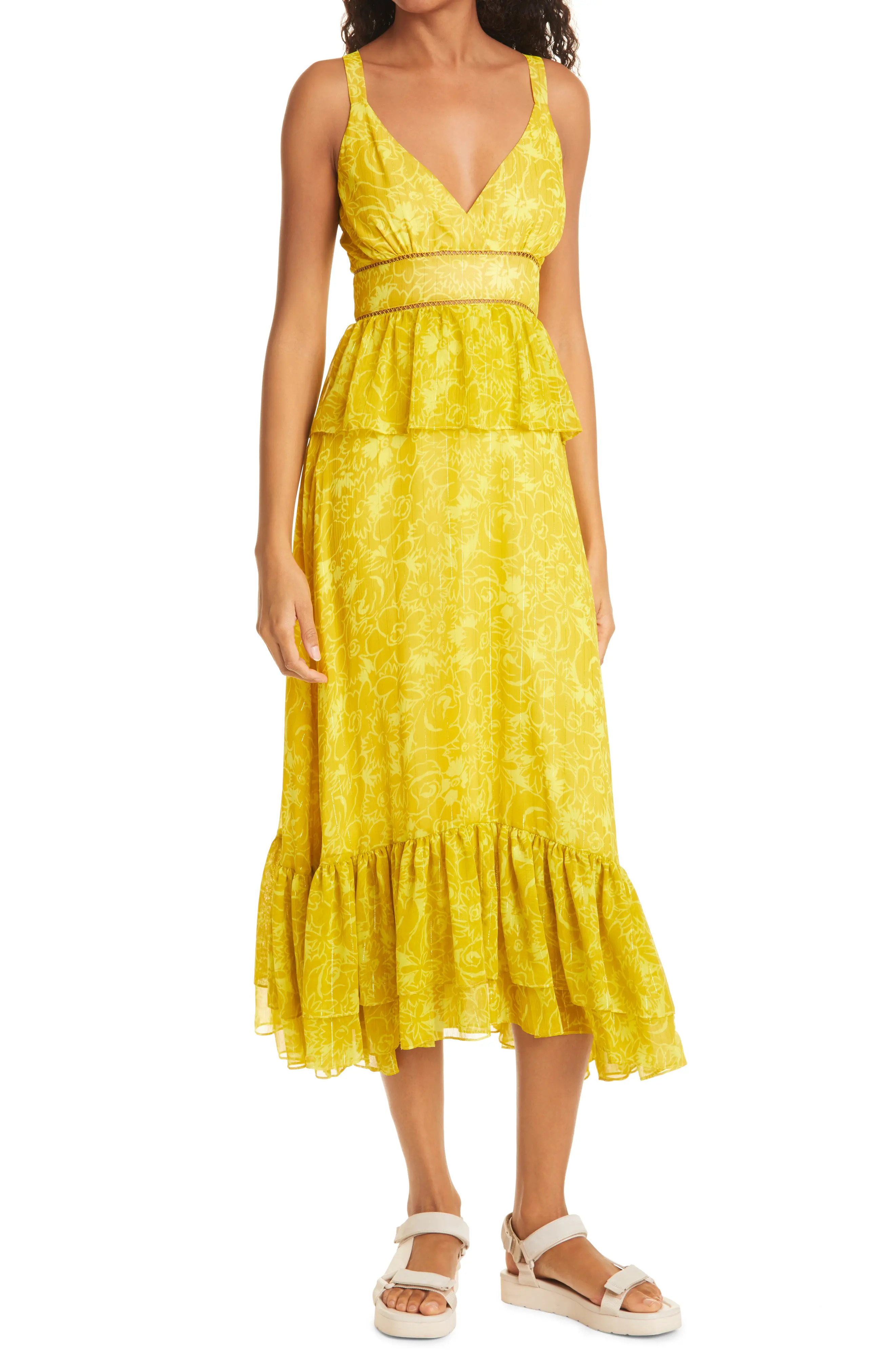 Women's Likely Carla Floral Midi Dress, Size 14 - Yellow | Nordstrom