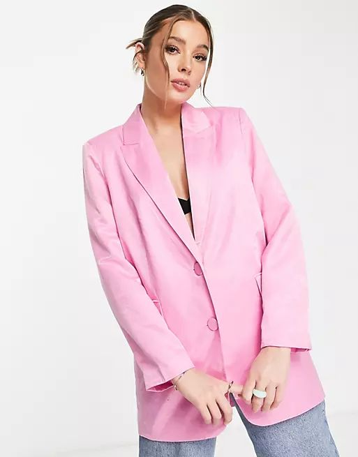 Stradivarius satin blazer in candy pink | ASOS (Global)