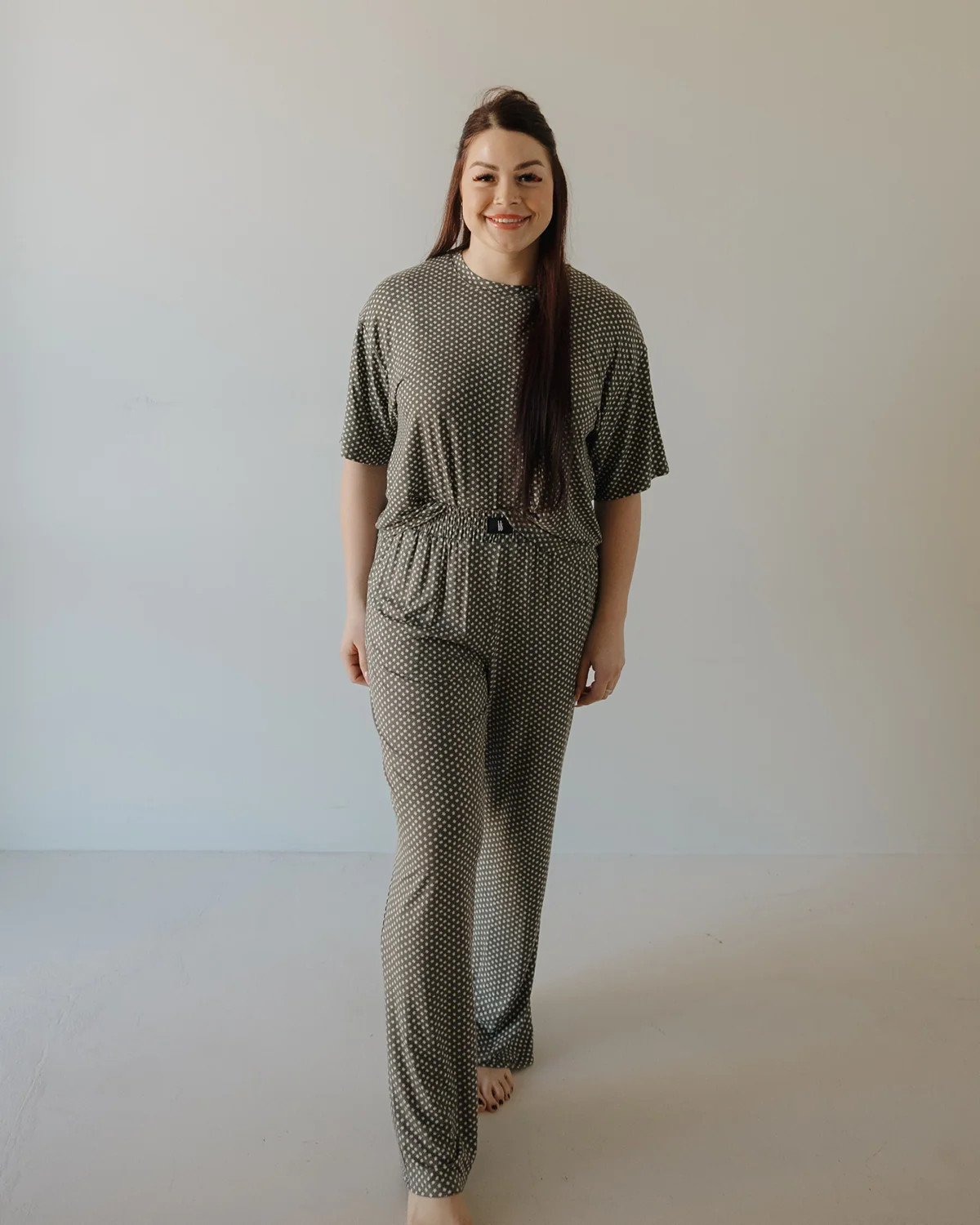 Women's Boxy Tee Lounge Set | Green Flowers | Forever French