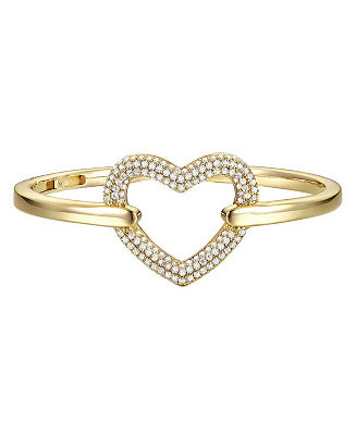 Rachel Glauber 14k Gold Plated Cubic Zirconia French Pave Heart Halo Stacking Bracelet - Macy's | Macy's