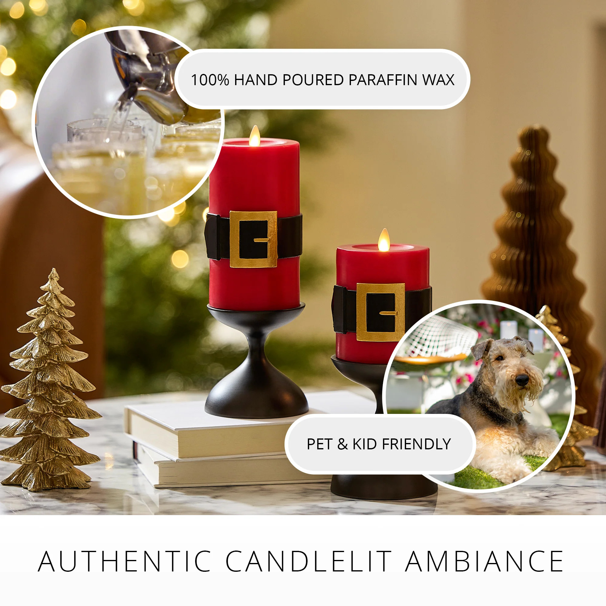 Holiday Red Santa Belt Flameless Candle Pillar | Luminara