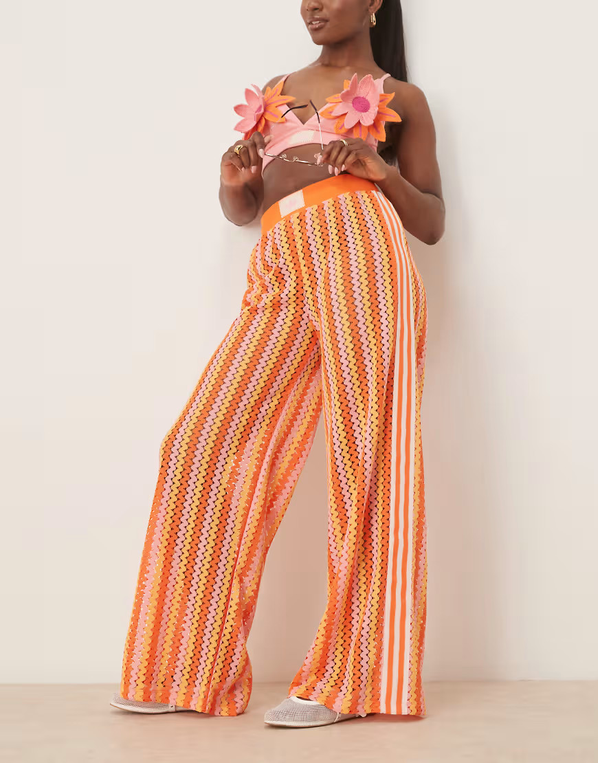 adidas Originals crochet track pants in pink and orange | ASOS (Global)