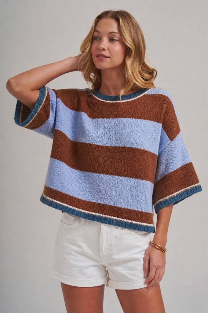 WIDE STRIPE LOOSE FIT DROP SHOULDER SWEATER TOP | Willow and Grace Boutique