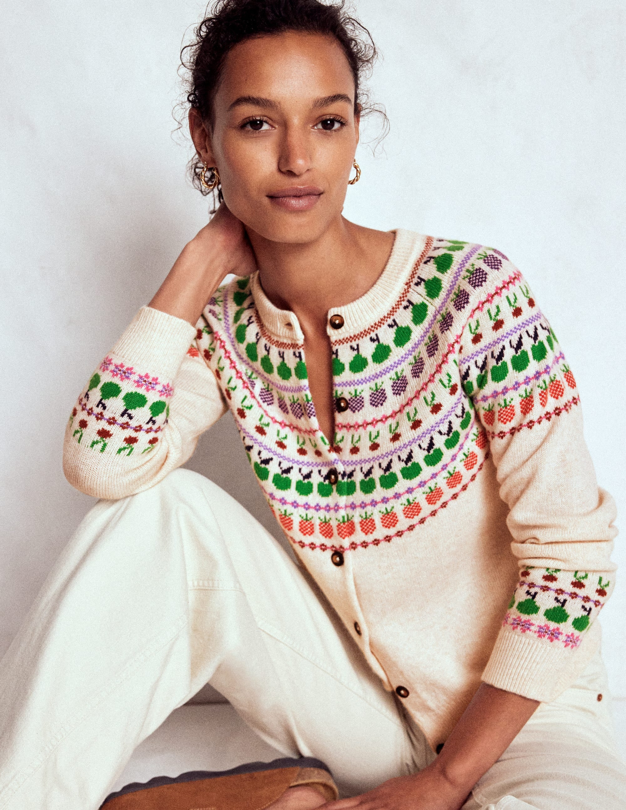 Edie Fair Isle Cardigan-Ecru Marl, Fruit | Boden (US)