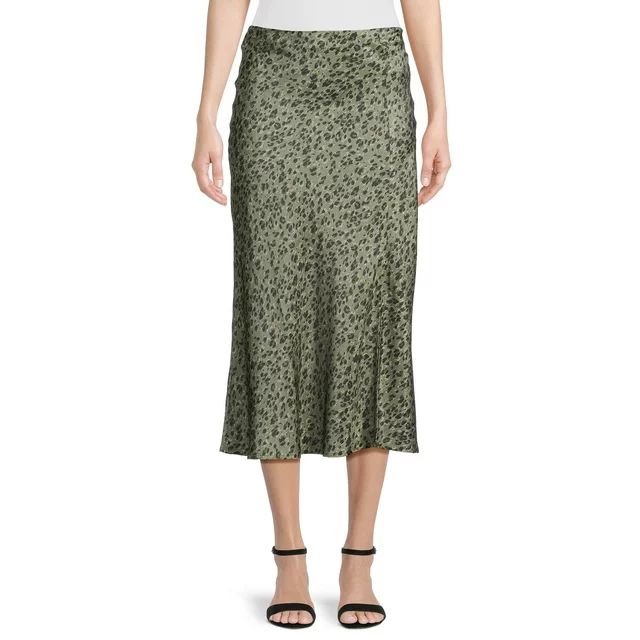 Time and Tru Women's Satin Midi Skirt with Side Slit, Sizes XS-XXXL | Walmart (US)