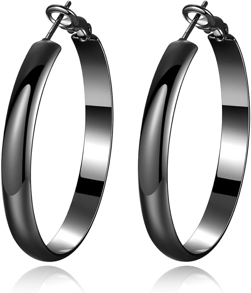 EXGOX 5mm Wide Gold Hoop Earrings for Women,Sterling Silver Hoop Earrings Large Silver Hoop Earri... | Amazon (US)