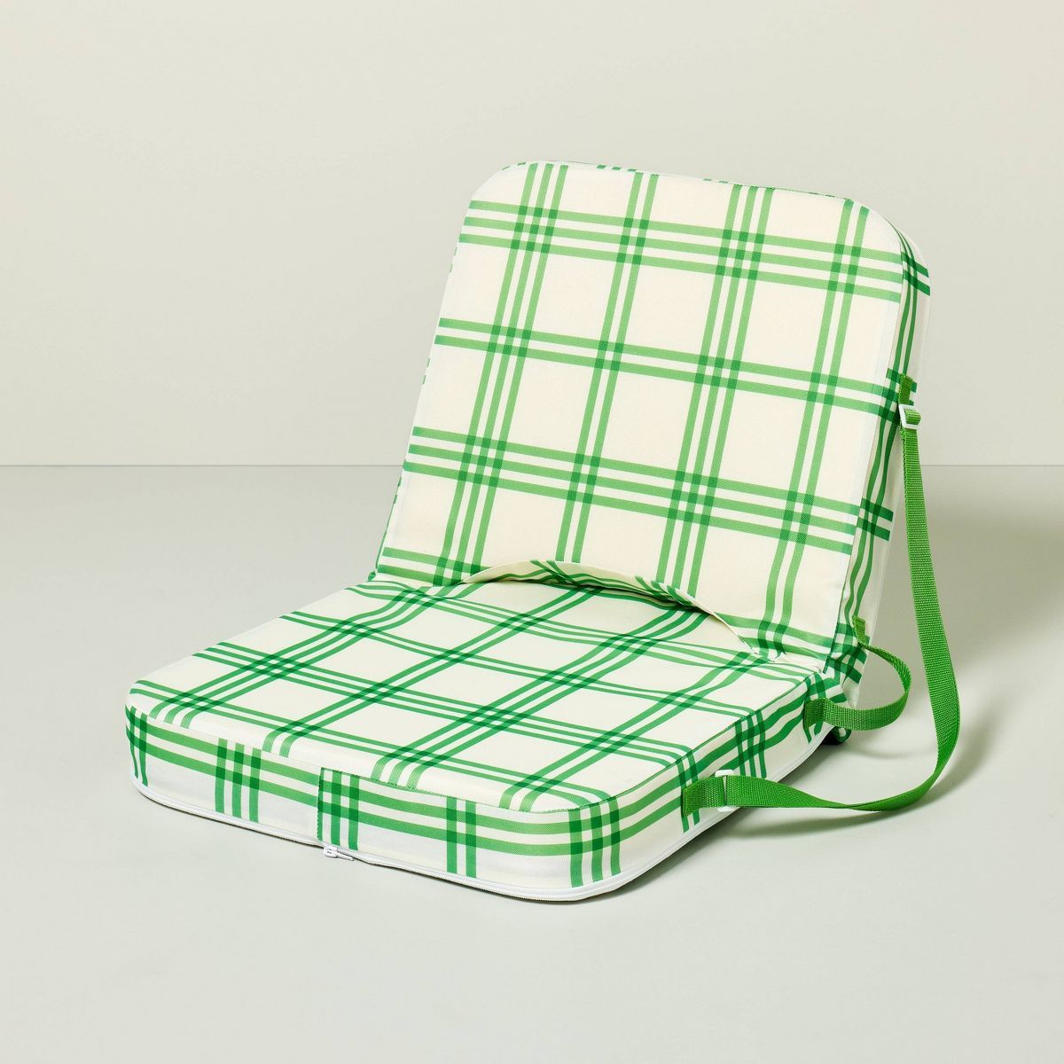 Tri-Stripe Plaid Adjustable Stadium Seat Green/Cream - Hearth & Hand™ with Magnolia | Target