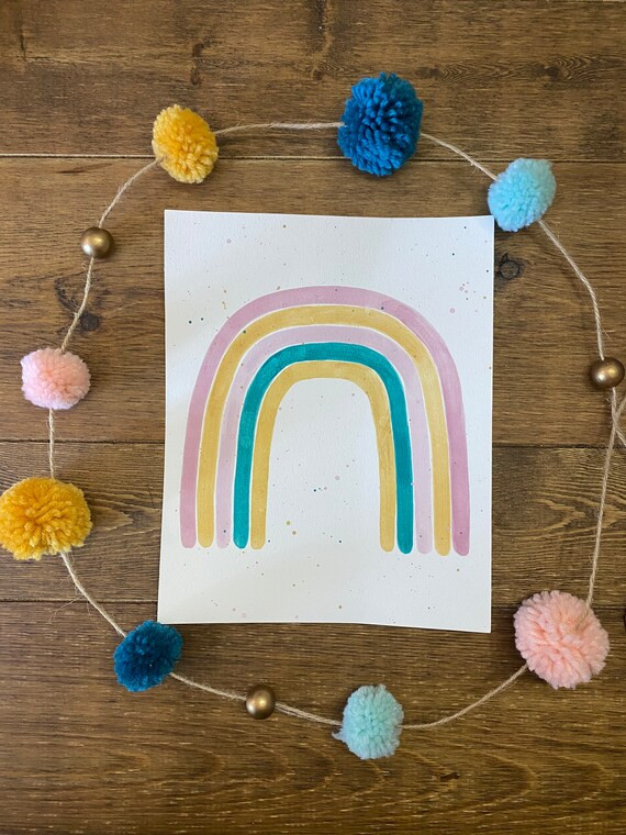 Hand Made Rainbow Nursery Wall Art 8x10in pink/teal | Etsy | Etsy (US)