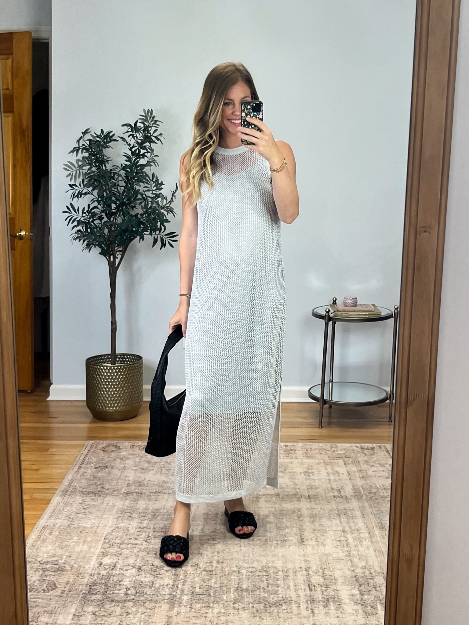 Such a fun dress!  Crochet with liner! Perfect for a night out or summer dinner- size S