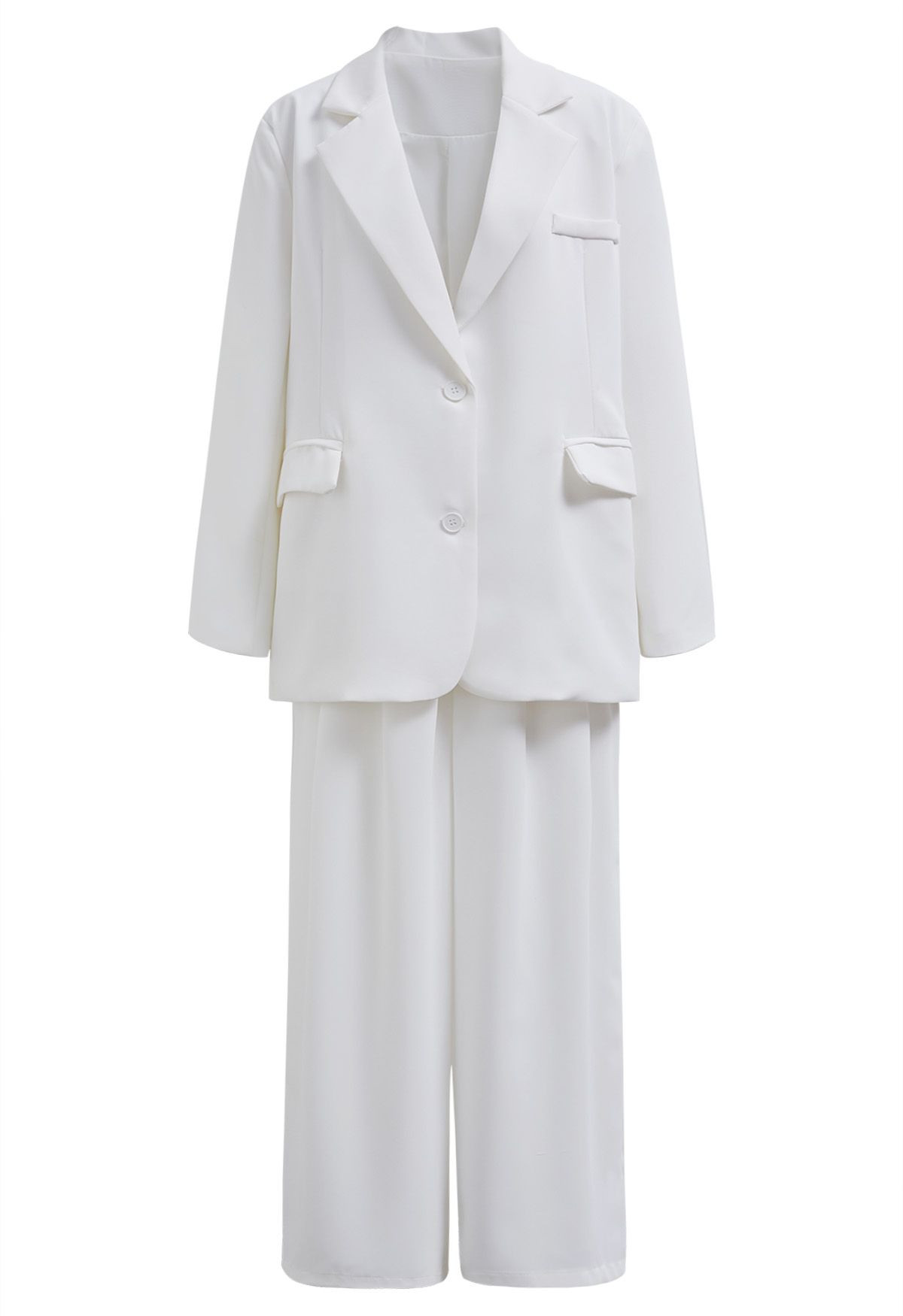 Modern Executive Notched Lapel Blazer and Pants Set in White | Chicwish