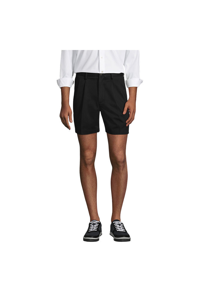 Men's Comfort Waist Pleated 6" No Iron Chino Shorts - Lands' End - Black - 36 | Lands' End (US)