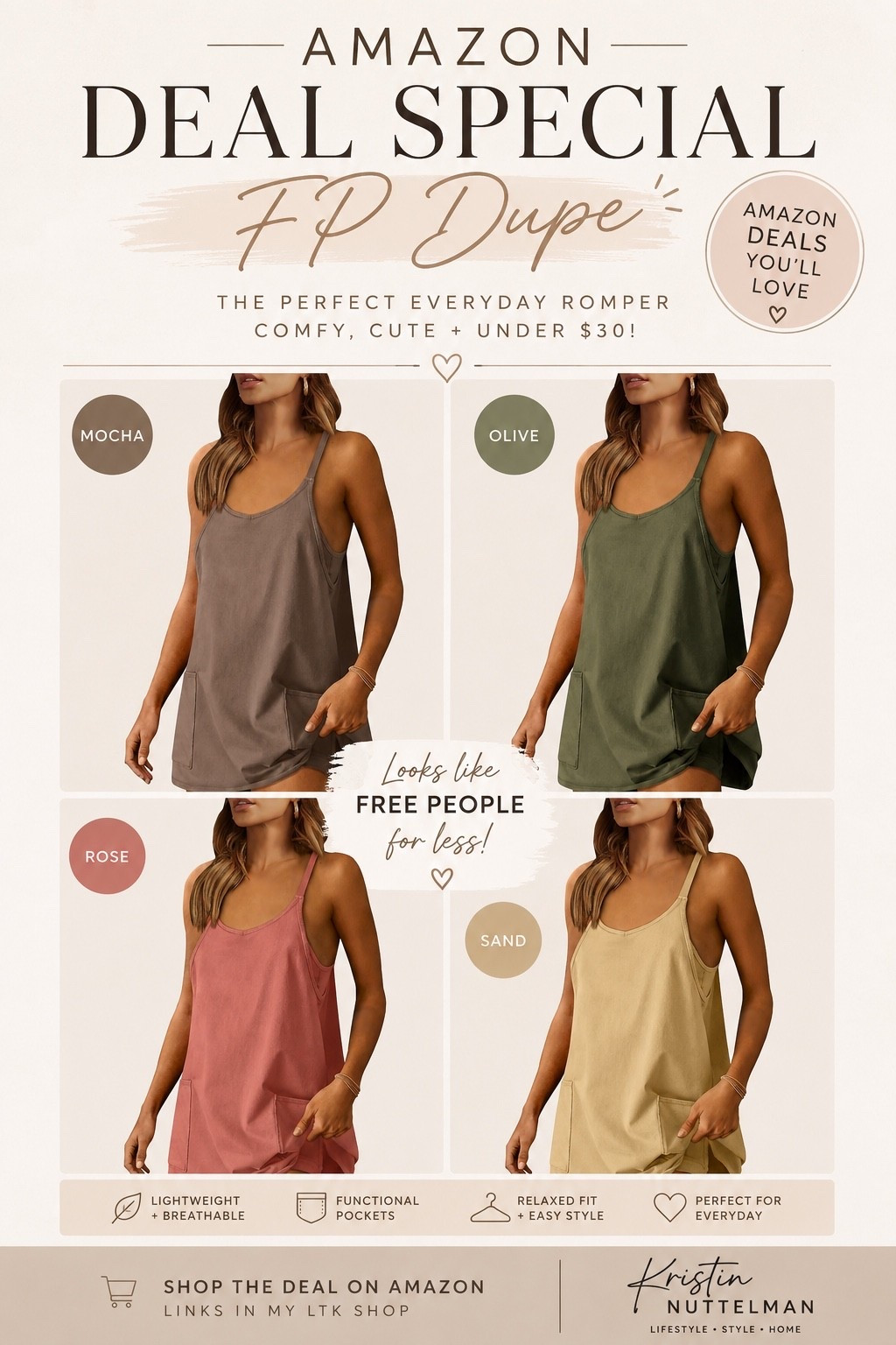My favorite FP-inspired romper is on Amazon deal! 🤎

Soft, comfy, has pockets, and comes in so many cute colors. Perfect for summer, errands, travel, or just everyday wear.

✨ Shop my LTK for the link before this deal is gone!

#LTKSaleAlert #LTKSeasonal #LTKU