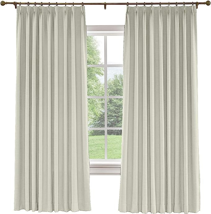TWOPAGES 72 W x 102 L inch Pinch Pleat Darkening Drape Faux Linen Curtain with Blackout Lining Dr... | Amazon (US)