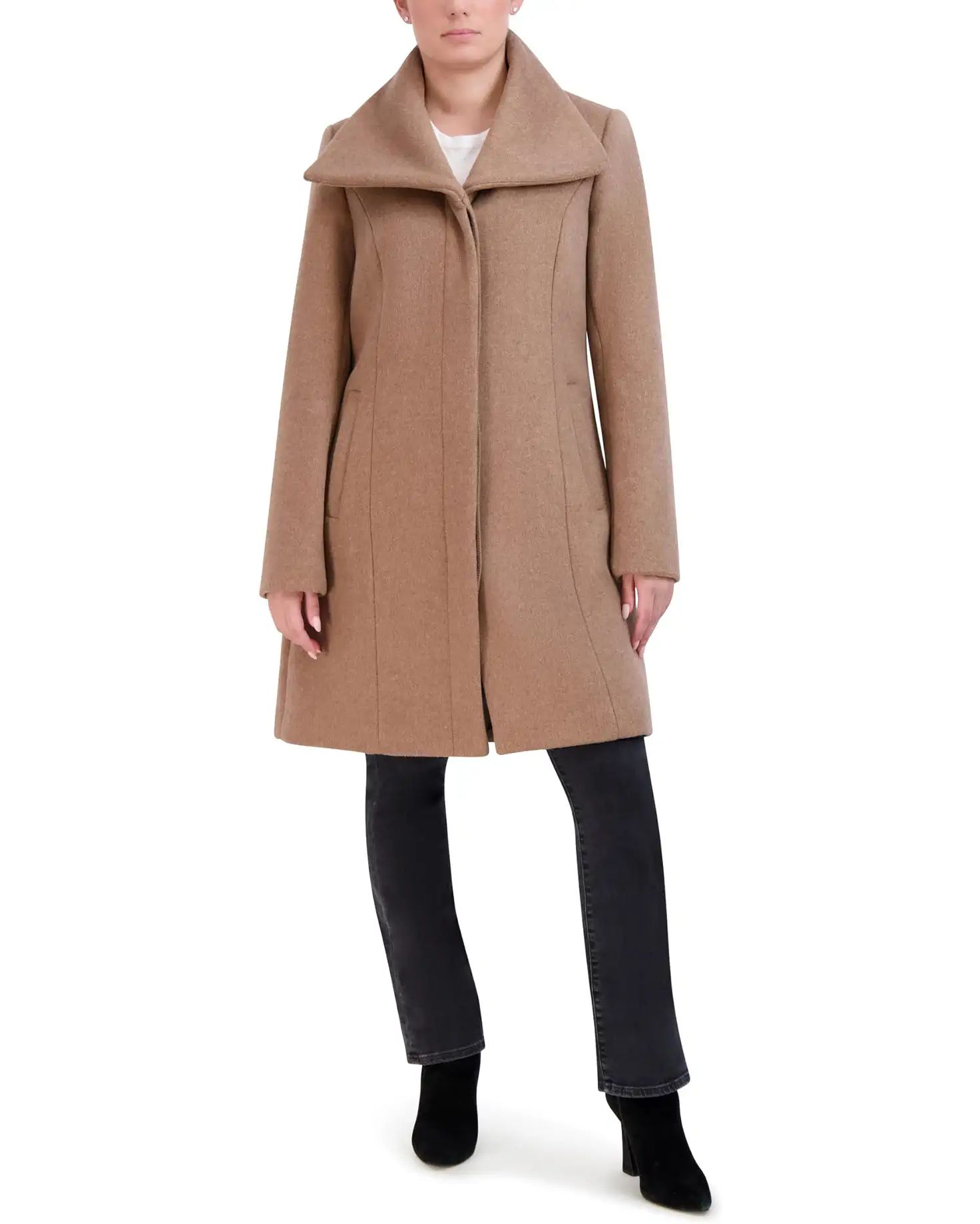 Double Face Wool Button-Up Coat with Convertible Collar | Zappos
