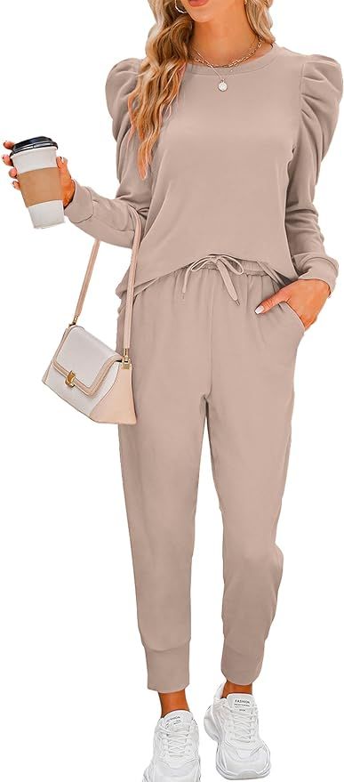 Onedreamer Sweatsuits for Women 2 Piece Outfits Puff Long Sleeve Crewneck Pullover Sweatshirt Jog... | Amazon (US)