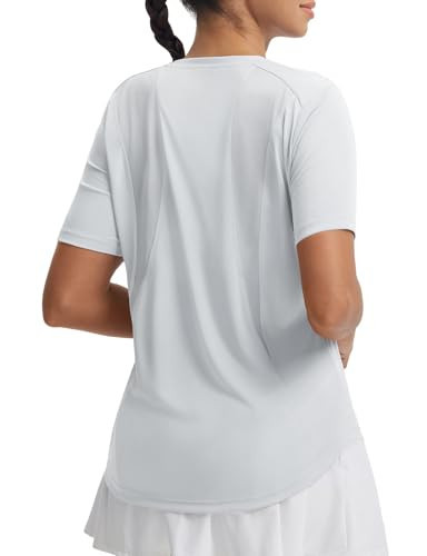baleaf Women's Workout Tops Short Sleeve Mesh Back Quick Dry Breathable UPF 50+ Athletic Shirts for Running Gym Hiking Tee Light Gray XL | Amazon (US)