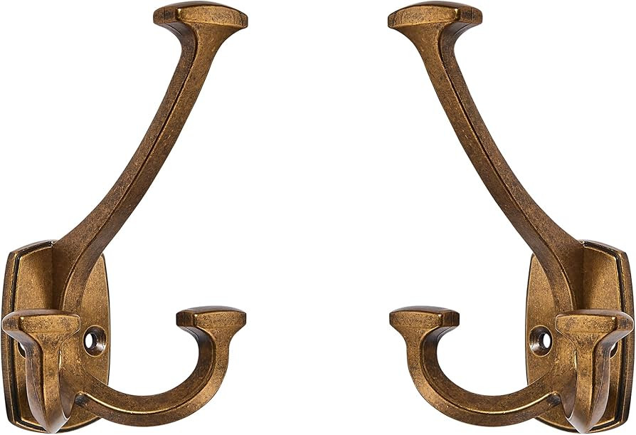 Large Wall Double-Sided Hook 2 Pack Antique Brass Hook Decorative Heavy Duty Solid Large Coat Hoo... | Amazon (US)
