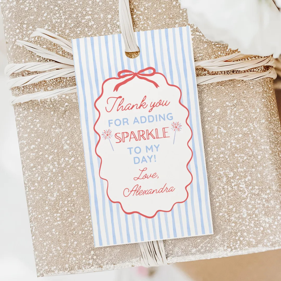 Red White and Two Theme Thank You Tags for Girl, Coquette Bow 4th of July Birthday Party Favors, ... | Etsy (US)