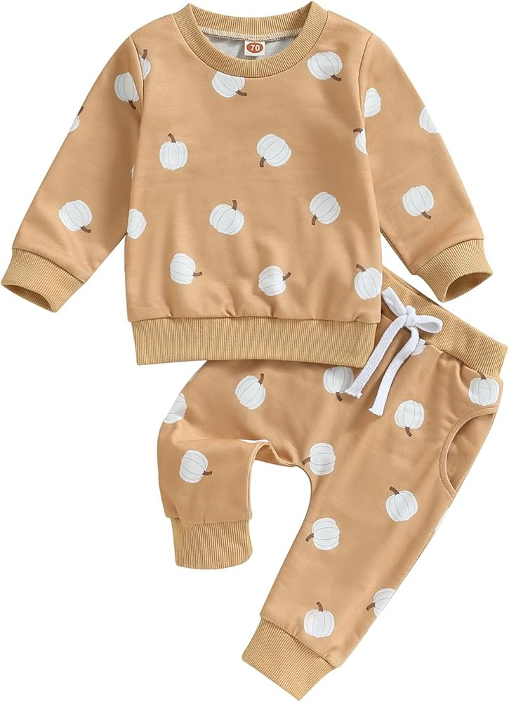Halloween Baby Clothes 2Pcs Cute Pumpkin Floral Long Sleeve Sweatshirt Tops and Pants Set Kids Gi... | Amazon (US)