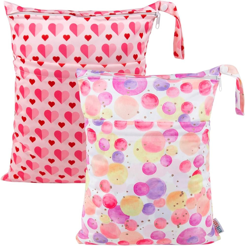ALVABABY 2pcs Cloth Diaper Wet Dry Bags Waterproof Reusable with Two Zippered Pockets Travel Beac... | Amazon (US)
