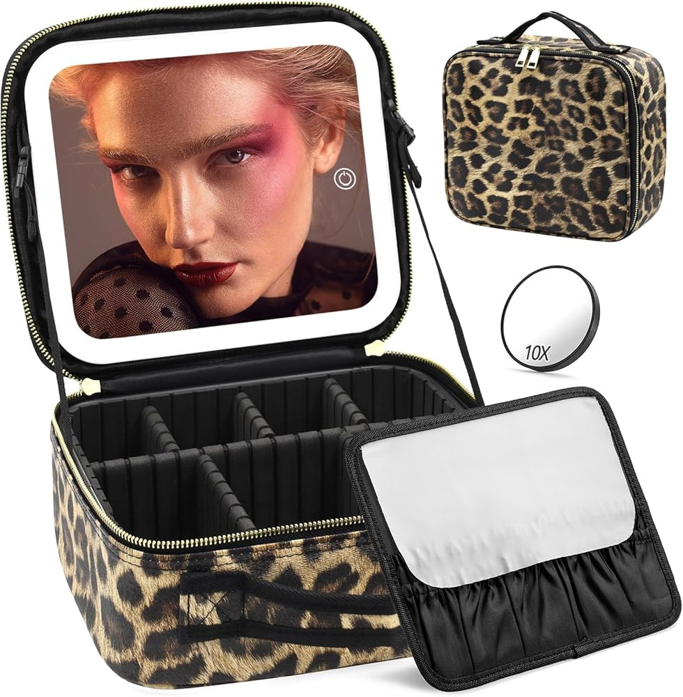 Makeup Bag with Light Up Mirror, Lighted Travel Makeup Organizer 3 Colors Adjustable Brightness, ... | Amazon (US)