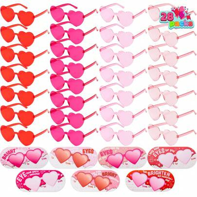 Joyfy 28 Packs Valentine's Day Heart Shaped Sunglasses With Cards, Classroom Exchange Gift For Kids, Classroom Holiday Prizes, Stylish Eyewear In Vibr | SHEIN