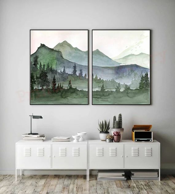 Nature Printsmountains Wall Artlandscape Paintingevergreen - Etsy | Etsy (US)