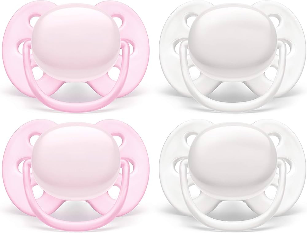 Philips AVENT Ultra Soft Pacifier, 0-6 Months, Arctic White/Pink, 4 Pack, SCF214/41 | Amazon (US)