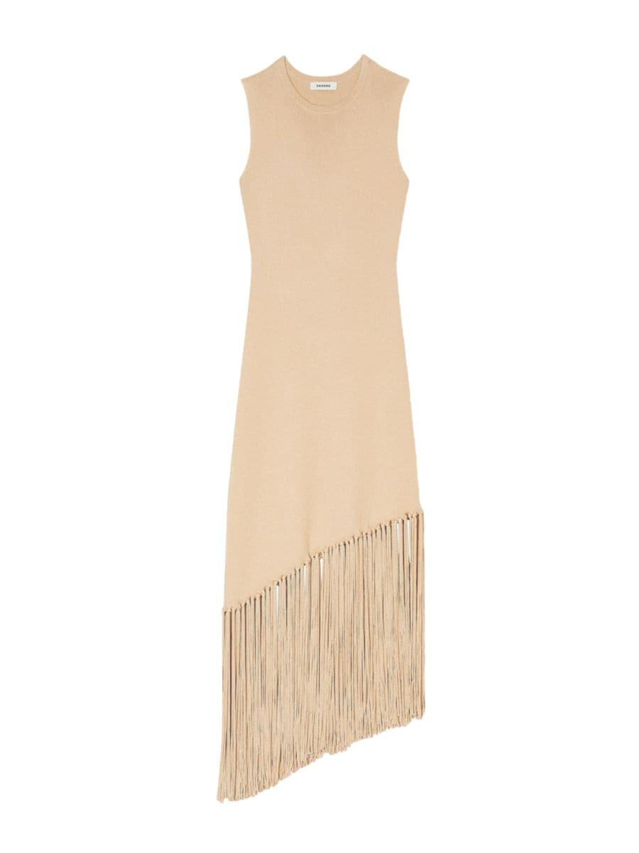 Shop Sandro Asymmetrical Fringed Midi Dress | Saks Fifth Avenue | Saks Fifth Avenue