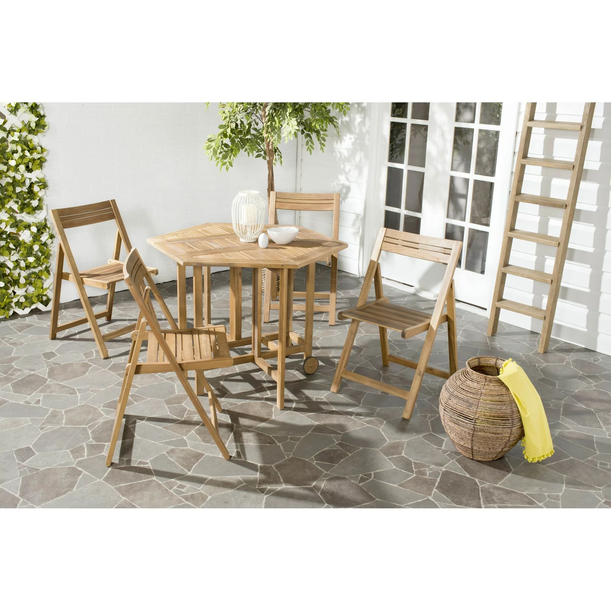 Safavieh Kerman Outdoor Modern Foldable 5 Piece Dining Set | Walmart (US)