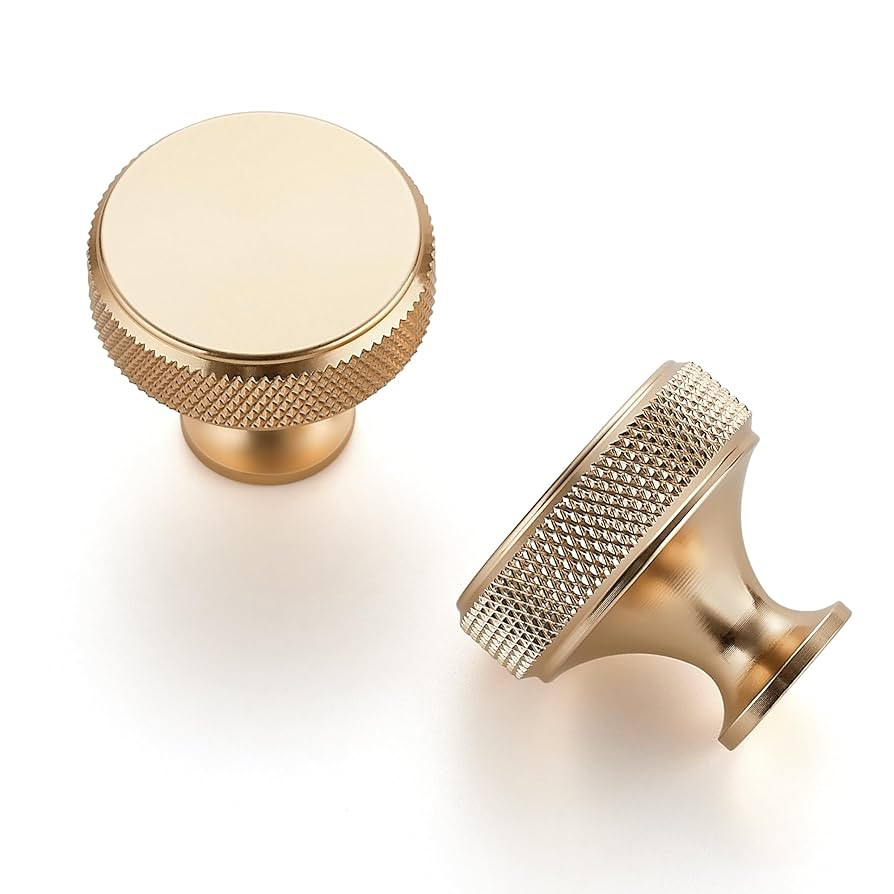 JOY DECOR 5 Pack Brushed Brass Kitchen Cabinet Hardware Knobs Round Solid Knurled Handles Single ... | Amazon (US)