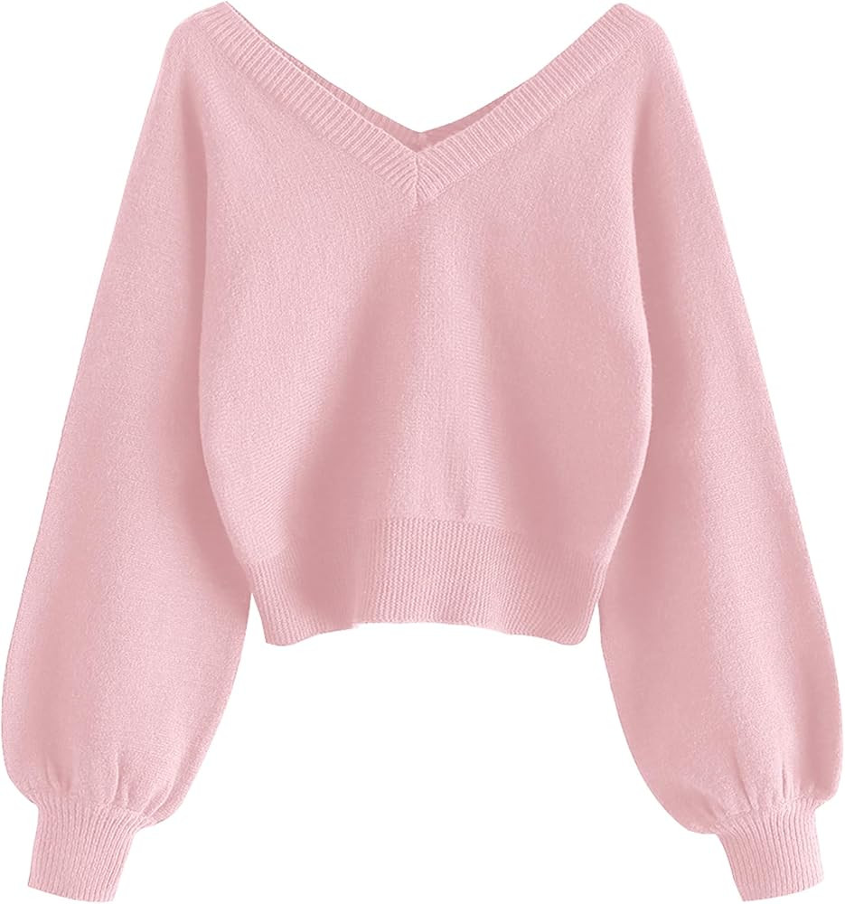 ZAFUL V-Neck Cropped Sweater Knit Top | Amazon (US)