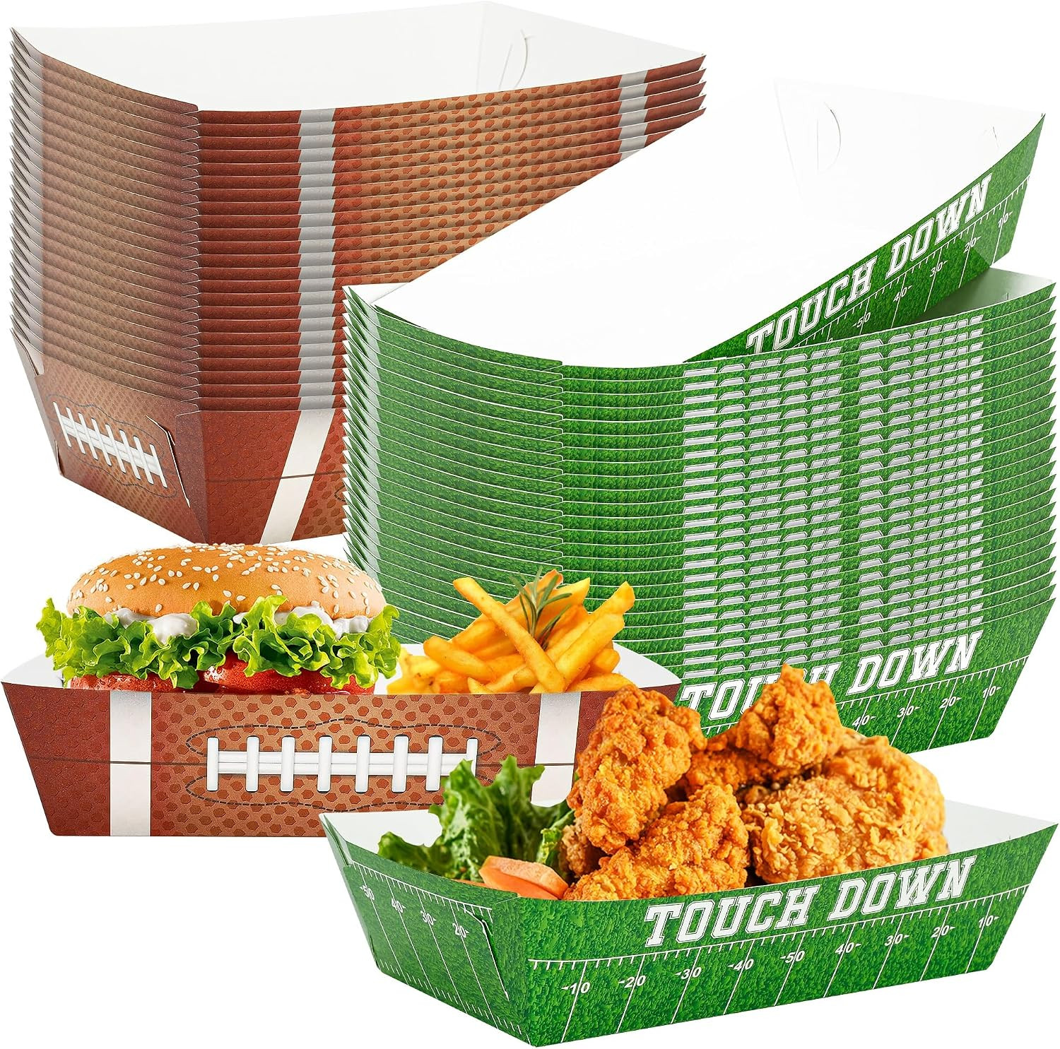 50PCS Football Party Decorations, Football Paper Snack Tray, Large Disposable Food Tray, Party Snacks Serving Trays for Taco Fries Hot Dog Supplies Favors Table Decor | Amazon (US)